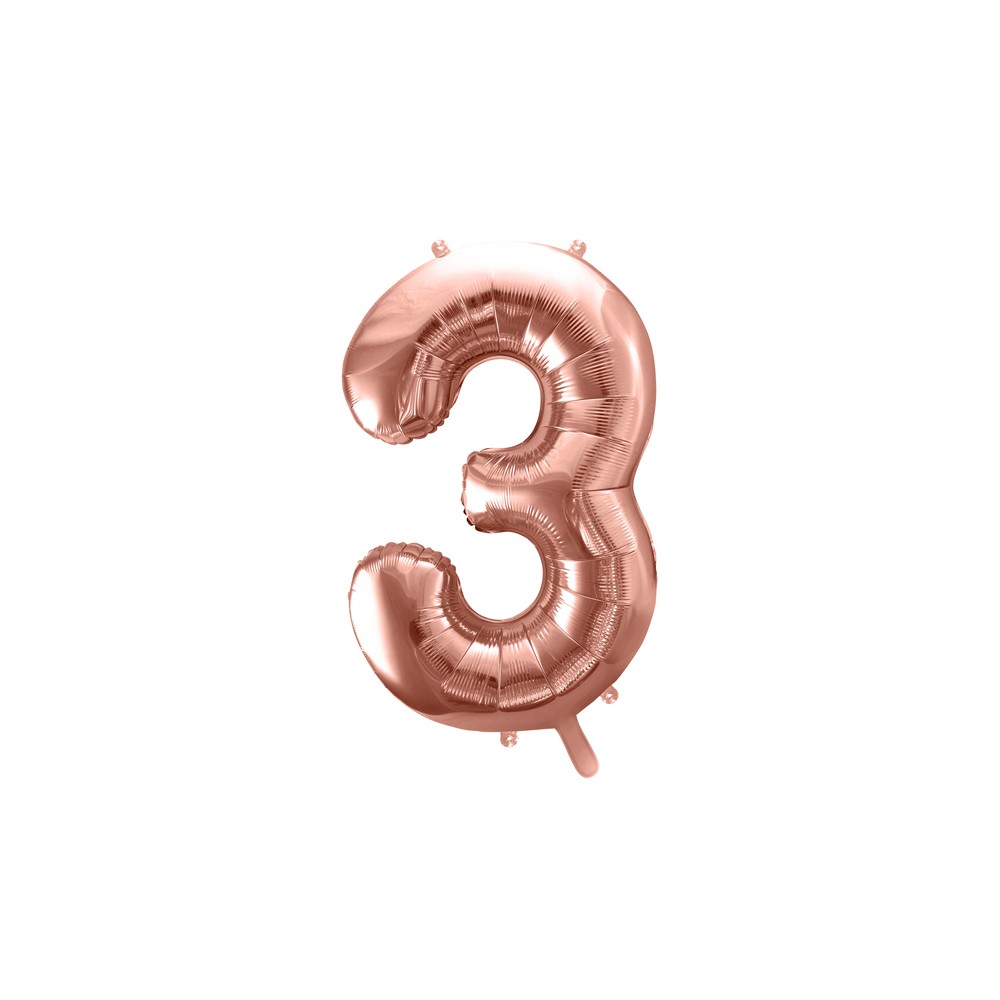 Ballon mylar Chiffre ''3'' - 86cm - or rose