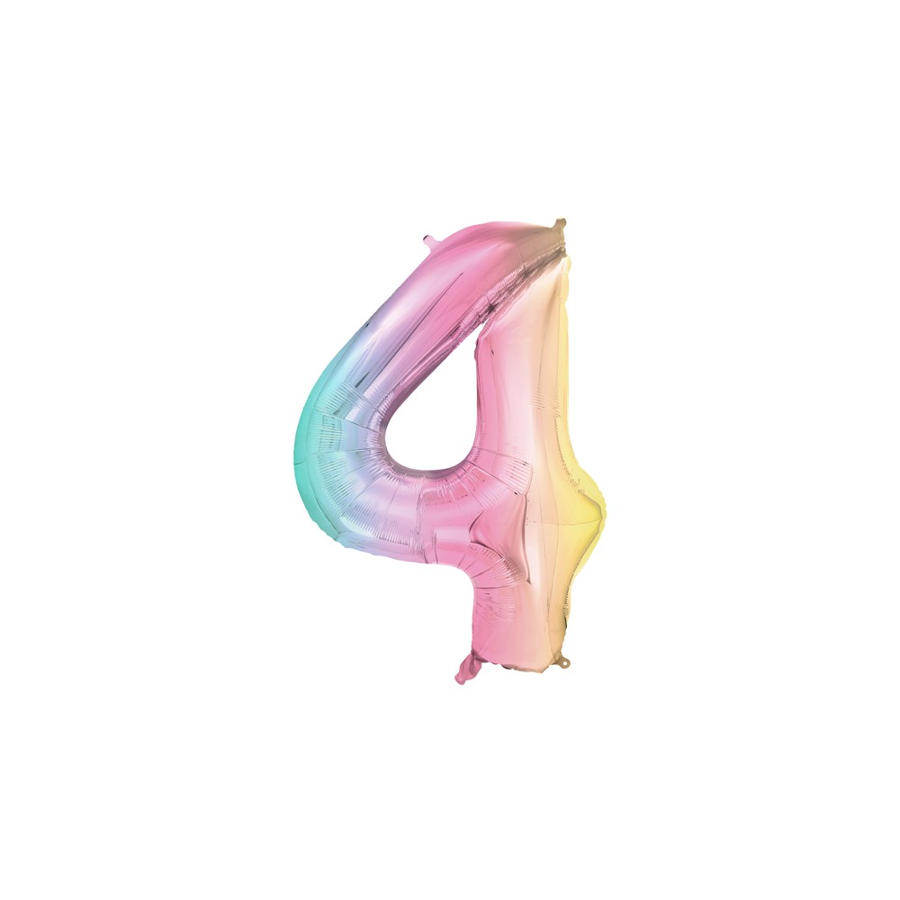 Ballon mylar chiffre ''4'' - 86 cm - arc -en -ciel pastel