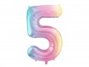 Ballon mylar chiffre ''5'' - 86 cm - arc -en -ciel pastel