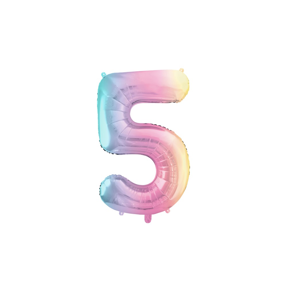 Ballon mylar chiffre ''5'' - 86 cm - arc -en -ciel pastel