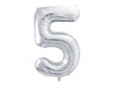 Ballon mylar Chiffre ''5'' - 86cm - argent