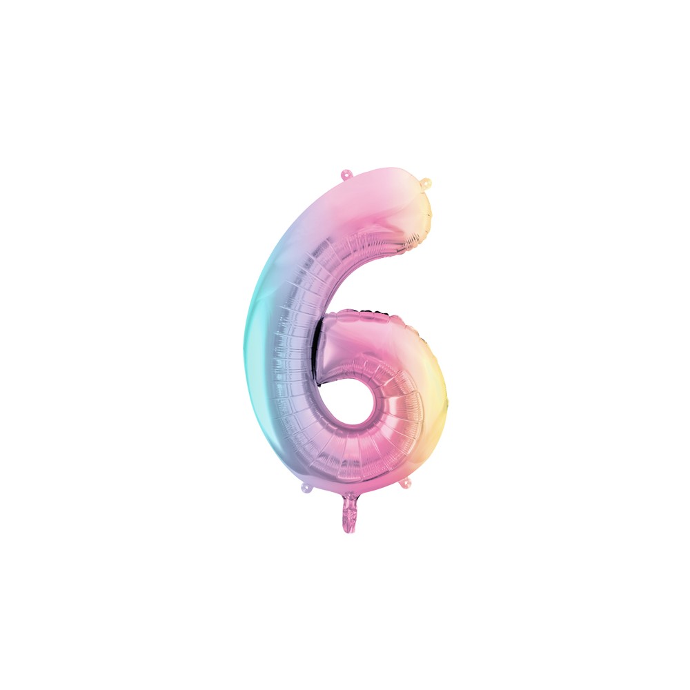Ballon mylar chiffre ''6'' - 86 cm - arc -en -ciel pastel