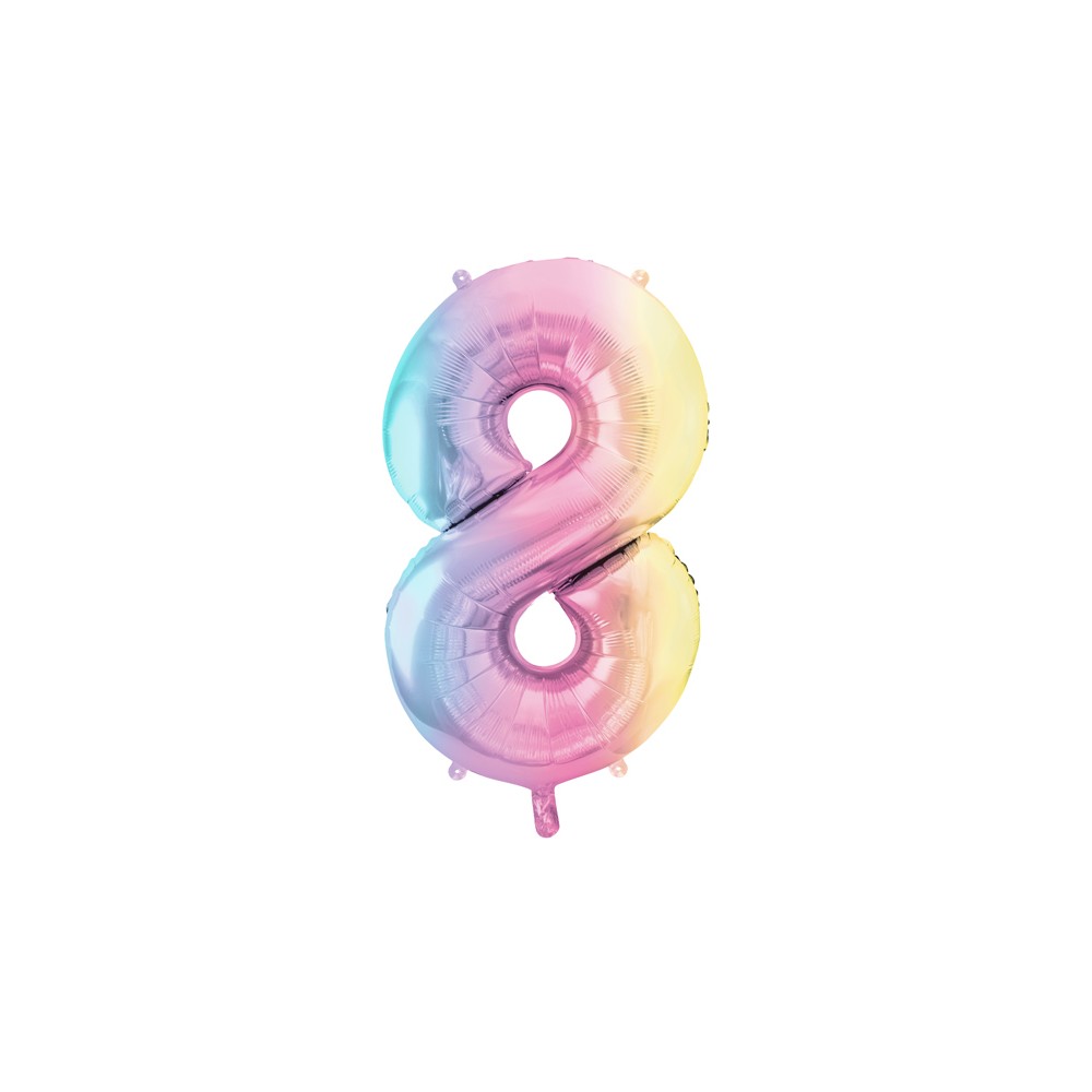 Ballon mylar chiffre ''8'' - 86 cm - arc -en -ciel pastel