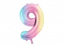 Ballon mylar chiffre ''9'' - 86 cm - arc -en -ciel pastel