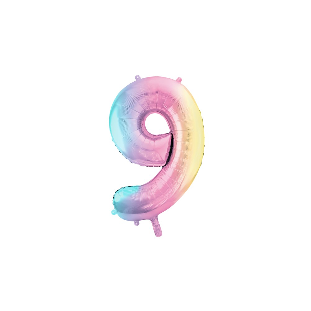 Ballon mylar chiffre ''9'' - 86 cm - arc -en -ciel pastel