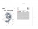 Ballon mylar Chiffre ''9'' - 86cm - argent