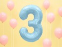 Ballon mylar Chiffre ''3'' - 86cm - bleu clair