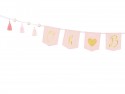 Banniére en coton Oh baby avec pompons - rose clair