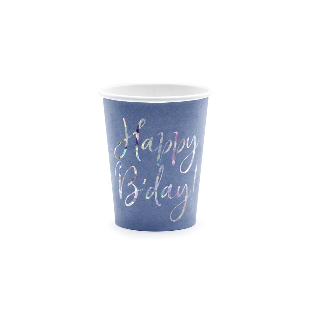 6 Gobelets Happy B'day ! - bleu marine -