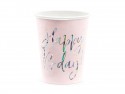 6 Gobelets en papier Happy B'day ! - rose poudré clair