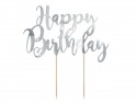 Cake topper papier argenté "happy birthday"