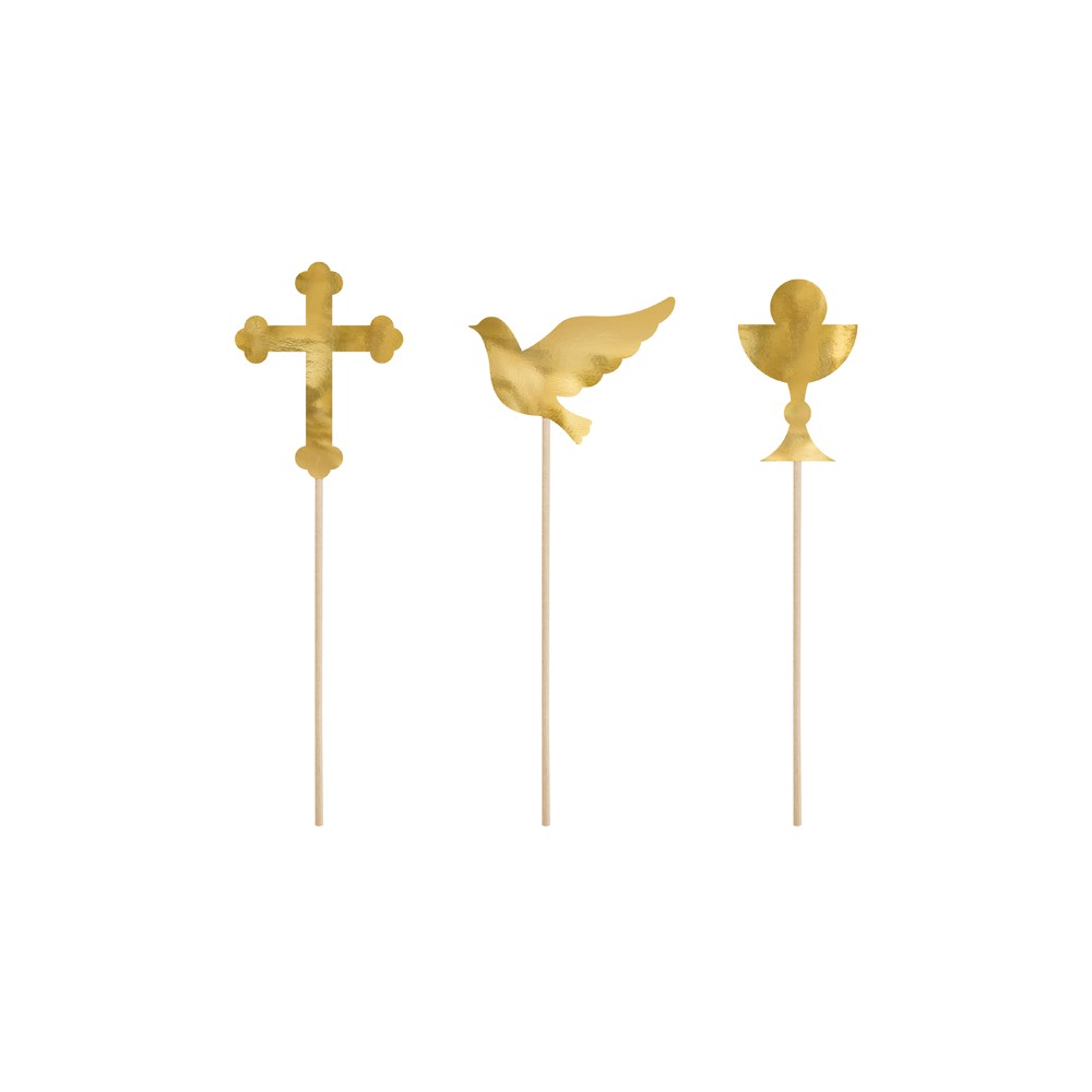 6 Décorations de gâteau de première communion - or