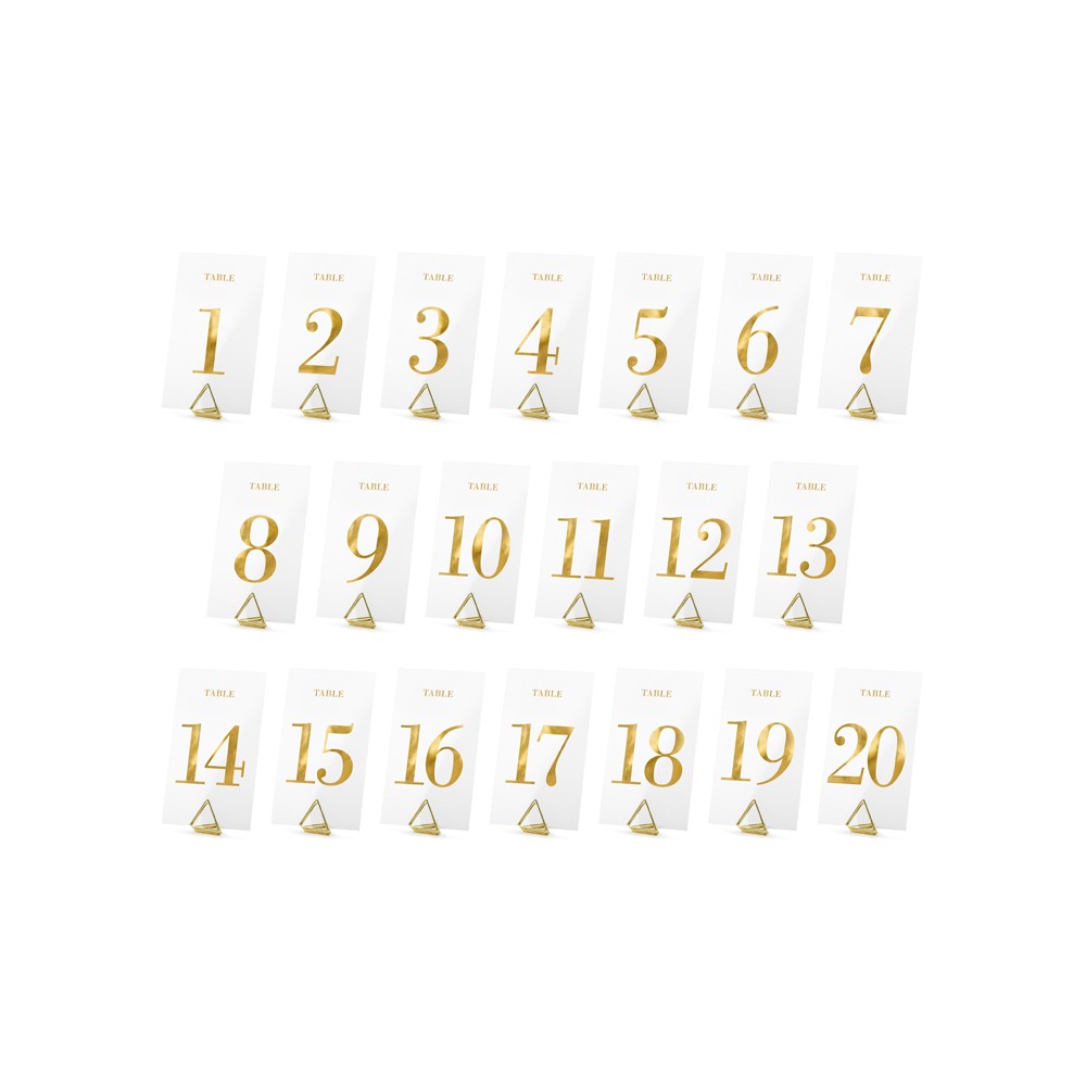 20 Numéros de table transparents - or