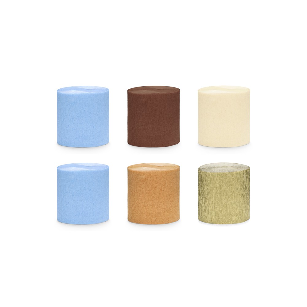 6 Papier crépon 5cm/10m - ensemble de 6 - mix bleu/marron