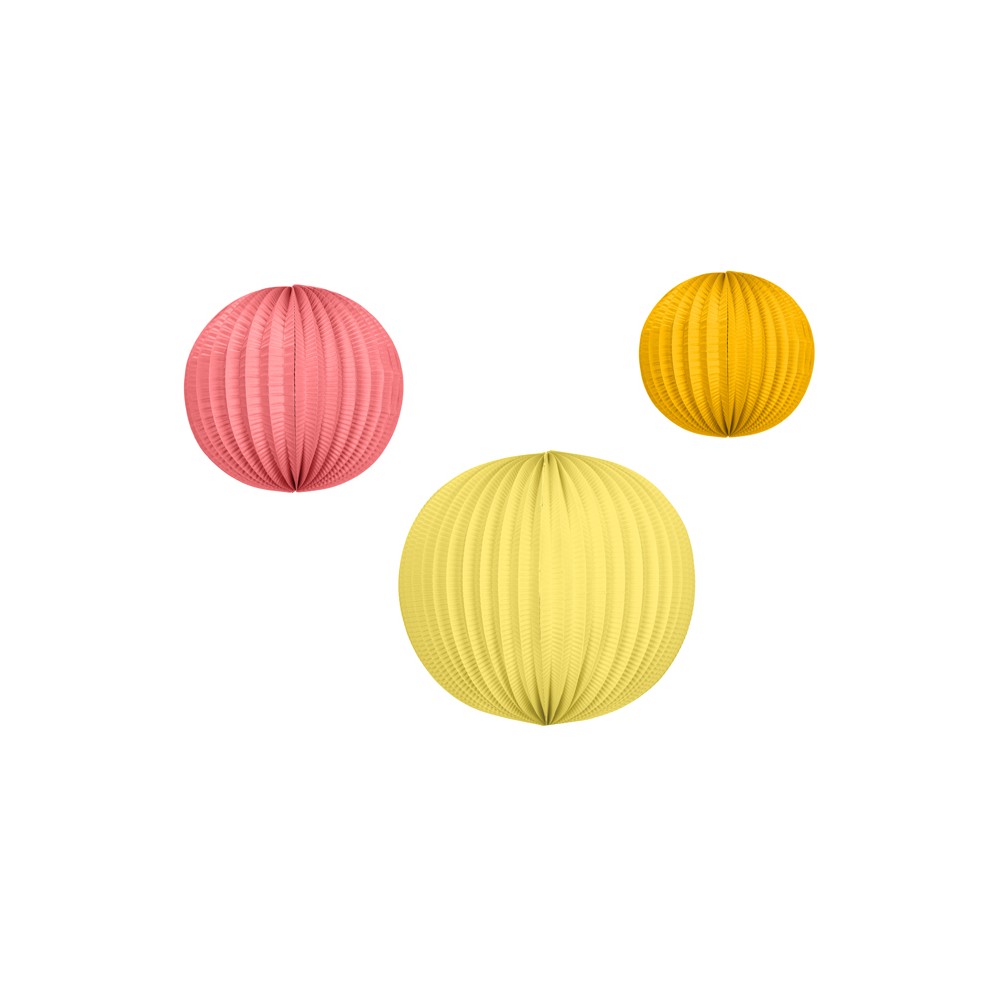 3 Ensemble de lanternes en papier - orange/rose/jaune