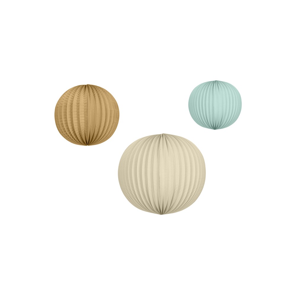 3 Ensemble de lanternes en papier - bleu clair/marron/crème