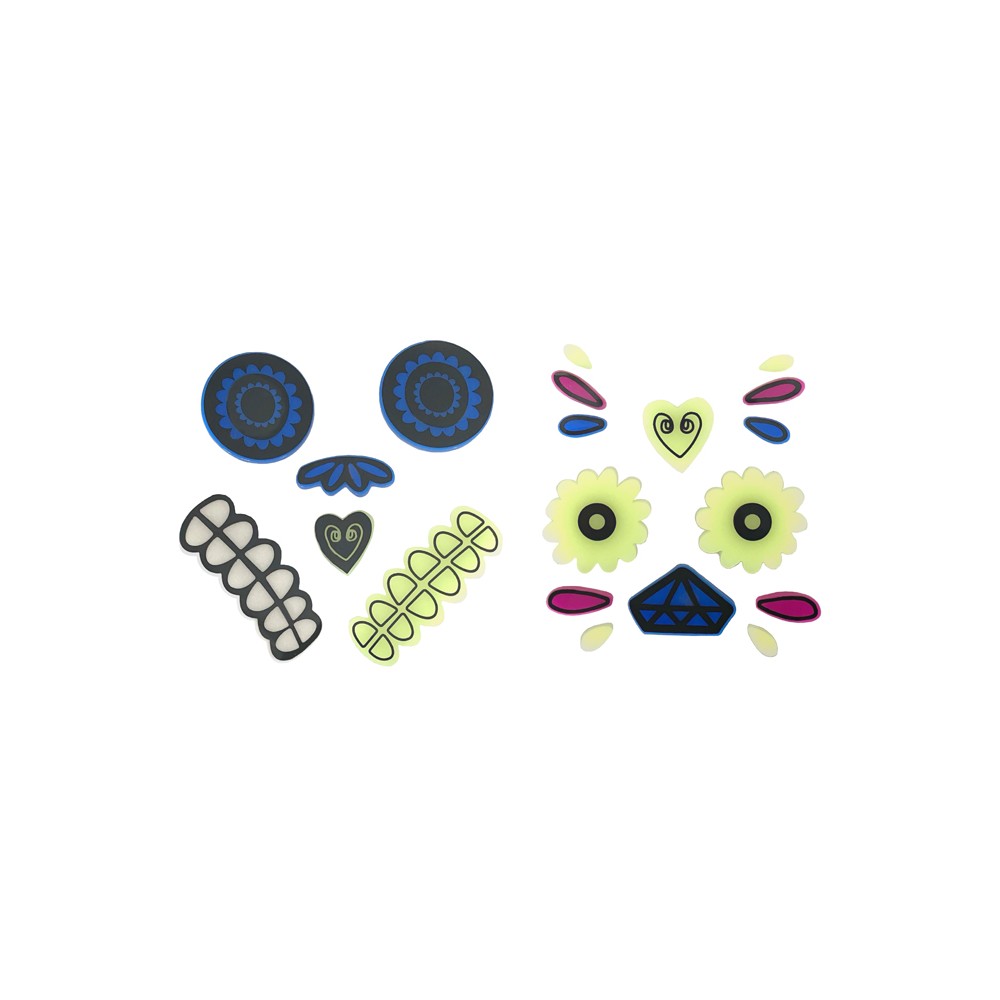 2 Autocollants en gel pour citrouille "calavera" - phosphorescent