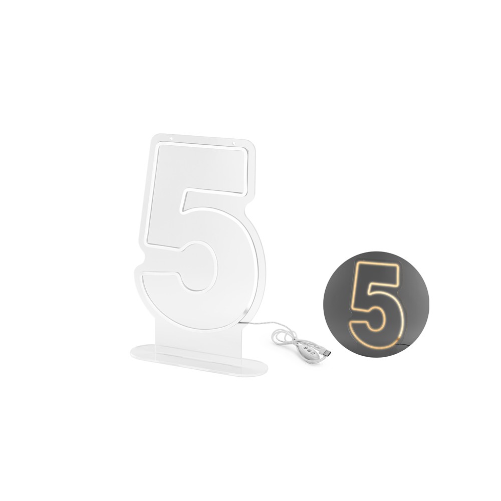 Néon LED - Chiffre '5' - blanc - 50cm