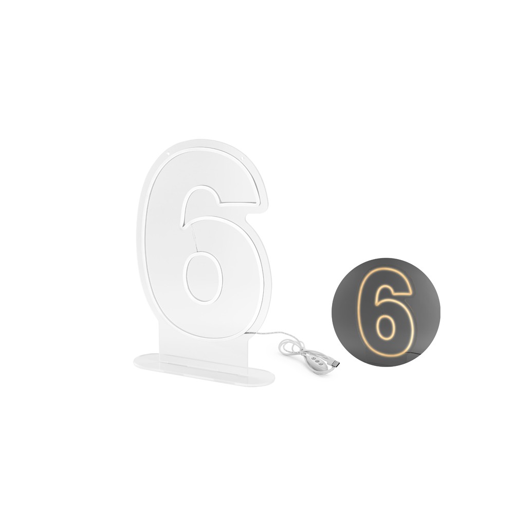 Néon LED - Chiffre '6' - blanc - 50cm