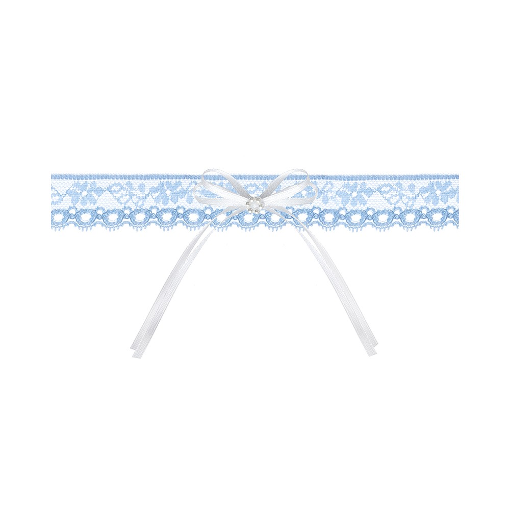 Jarretière en dentelle avec un ruban - bleu ciel