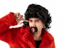 Perruque - longs cheveux et moustache - noire