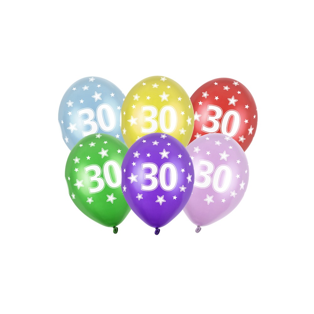 6 Ballons 30 cm - 30ème anniversaire - Méllange métallique