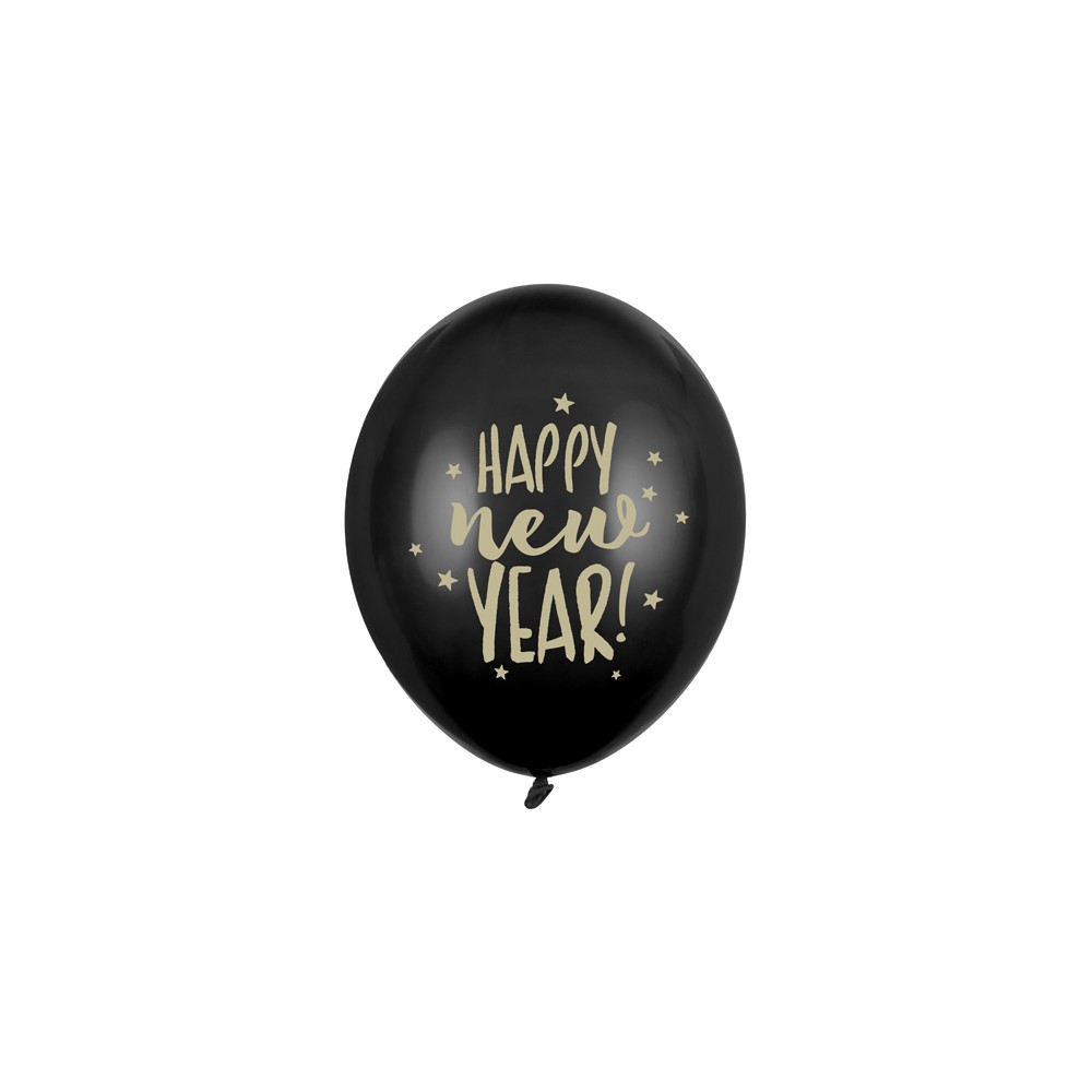 6 Ballons 30 cm - Happy New Year - Noir Pastel