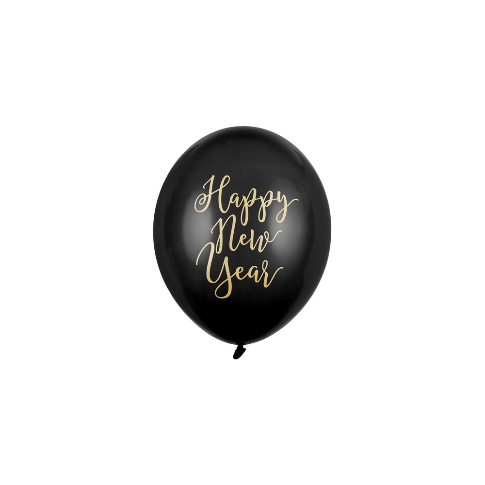 6 Ballons 30 cm - Happy New Year - Noir Pastel