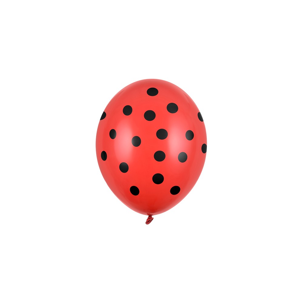 6 Ballons 30 cm - Pois - Rouge coquelicot pastel