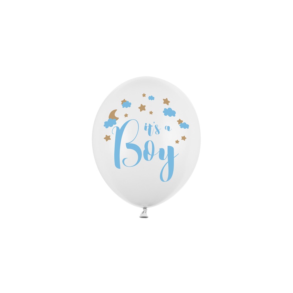 50 Ballons 30 cm - C'est un garçon - Blanc pur pastel