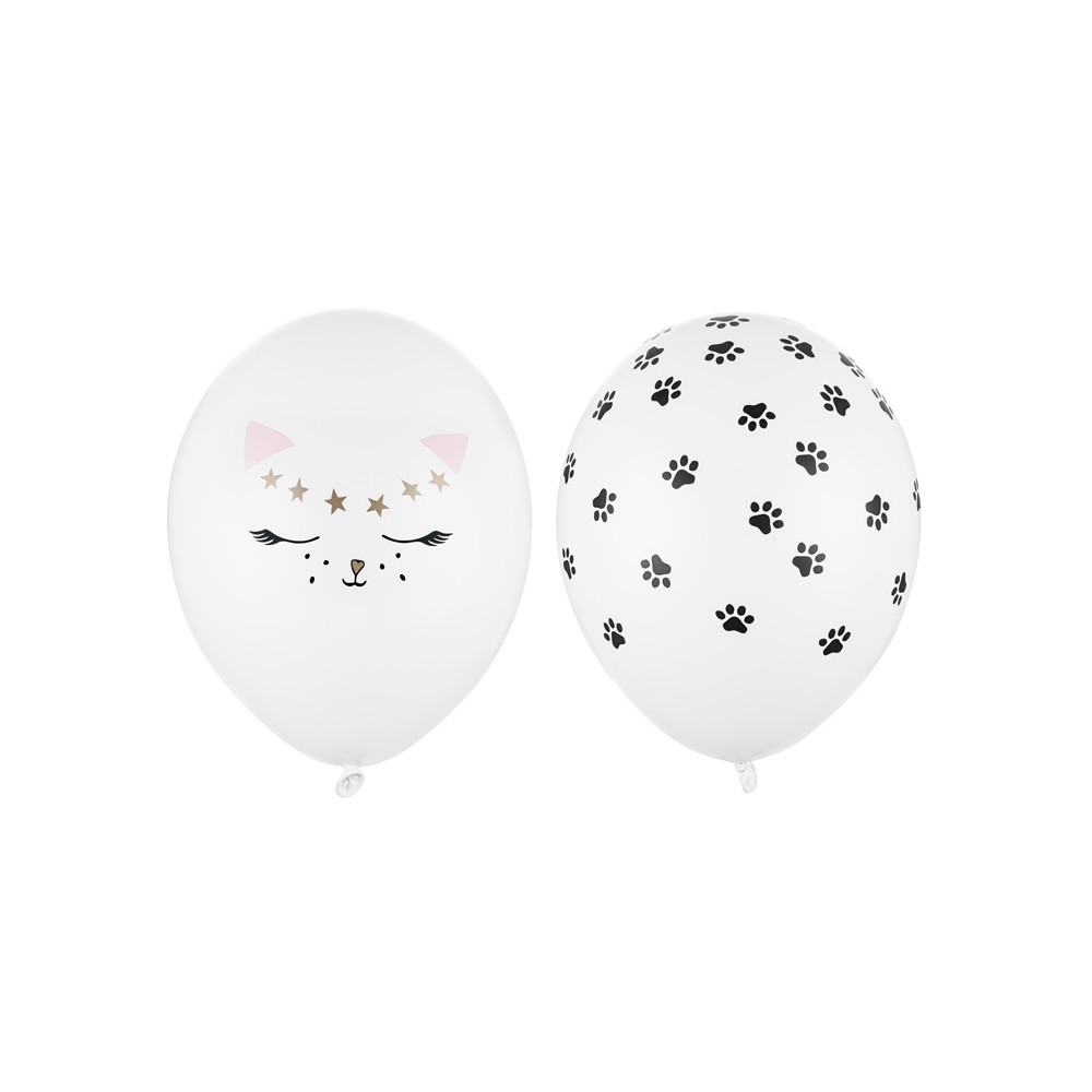 50 Ballons 30 cm - chat - pastel - blanc pur