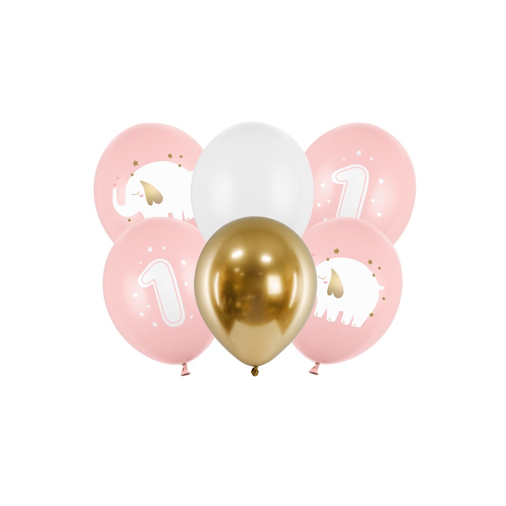 6 Ballons 30 cm - 1 anniversaire - Baby pink