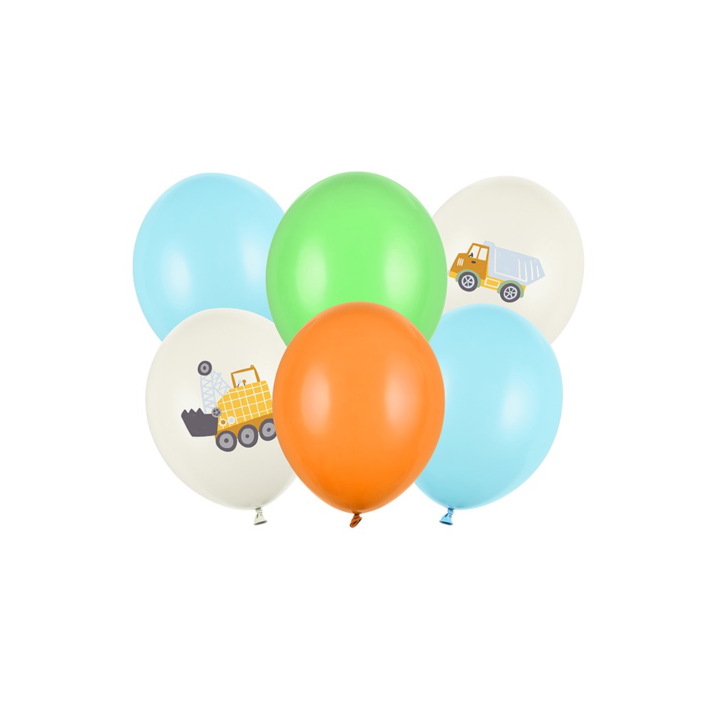 6 Ballons 30 cm - Véhicules de construction - Pastel Light Cream
