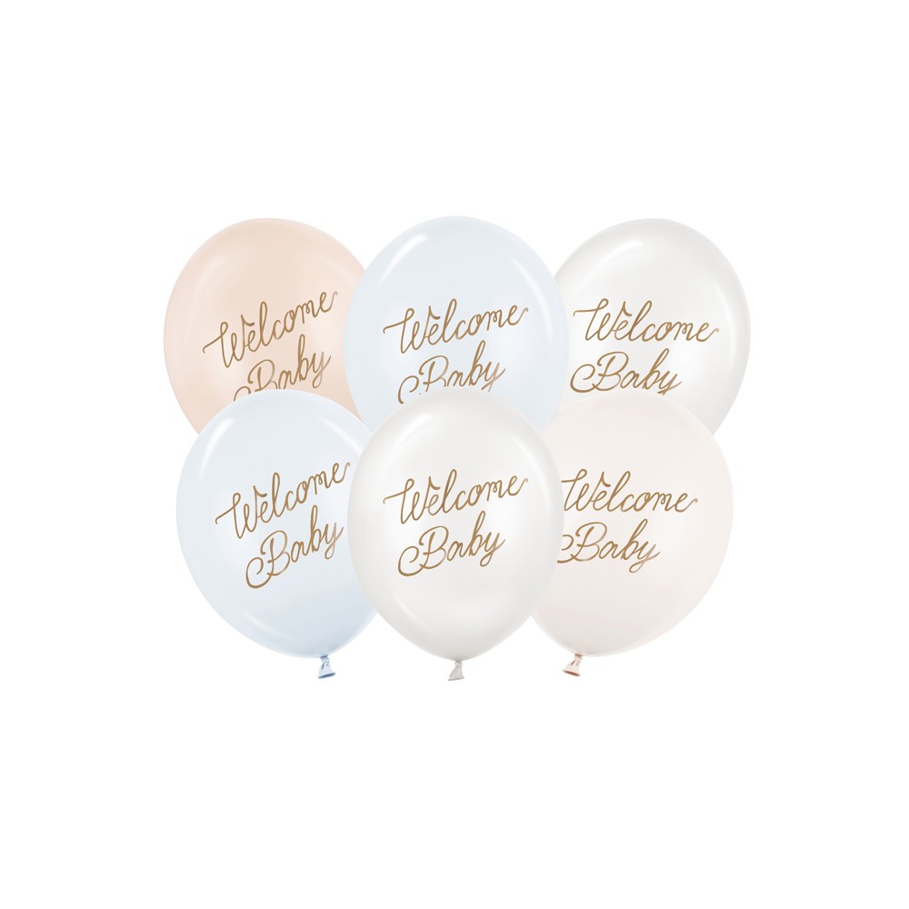 6 Ballons 30 cm - Welcome Baby - mix bleu