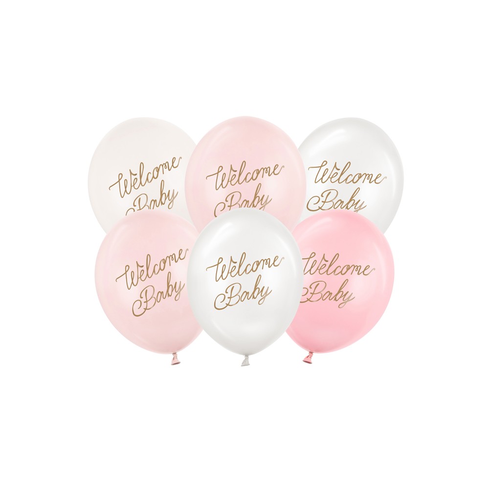 6 Ballons 30 cm - Welcome Baby - mix rose