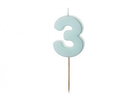 Bougie Chiffre 3 - bleu clair