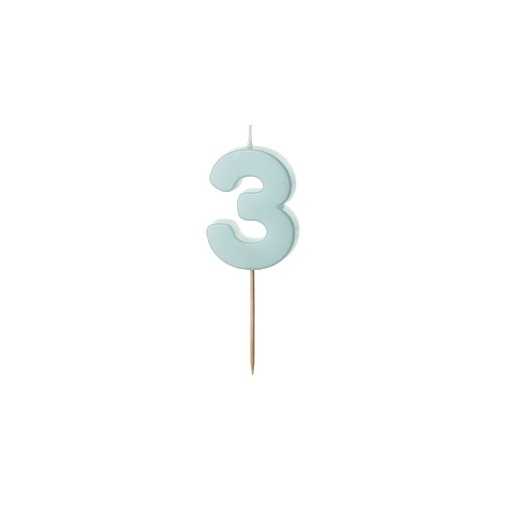 Bougie Chiffre 3 - bleu clair