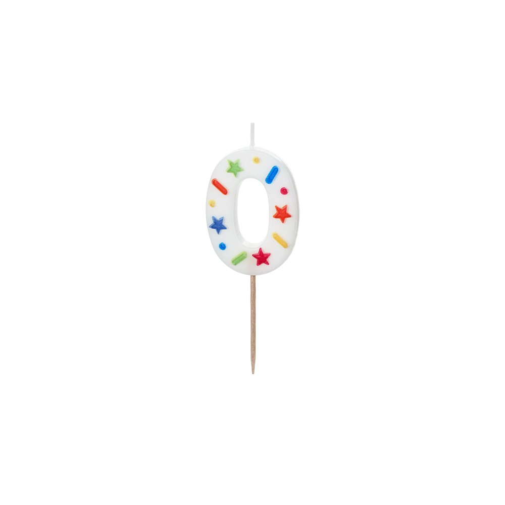 Bougie Chiffre '0' - confettis blancs -