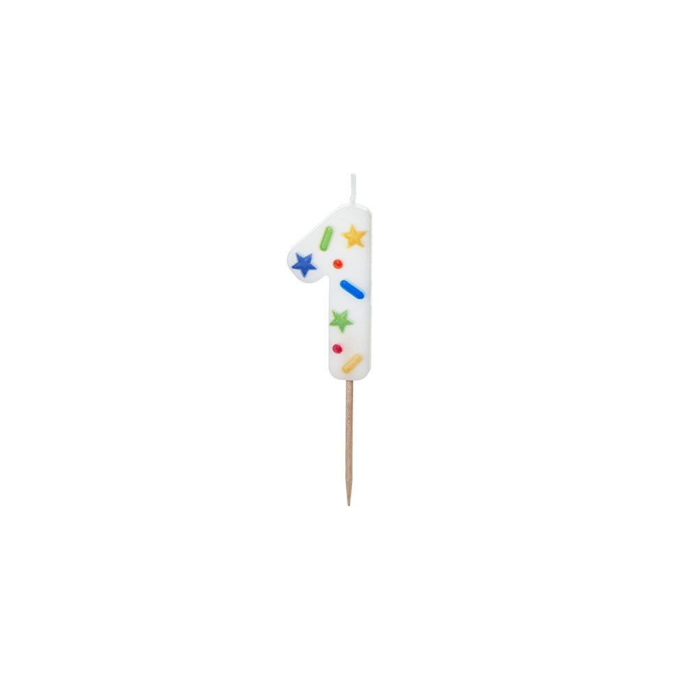 Bougie Chiffre '1' - confettis blancs