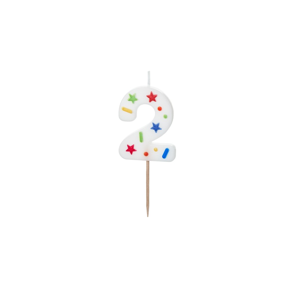 Bougie Chiffre '2' - confettis blancs