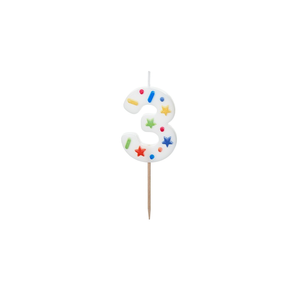 Bougie Chiffre '3' - confettis blancs