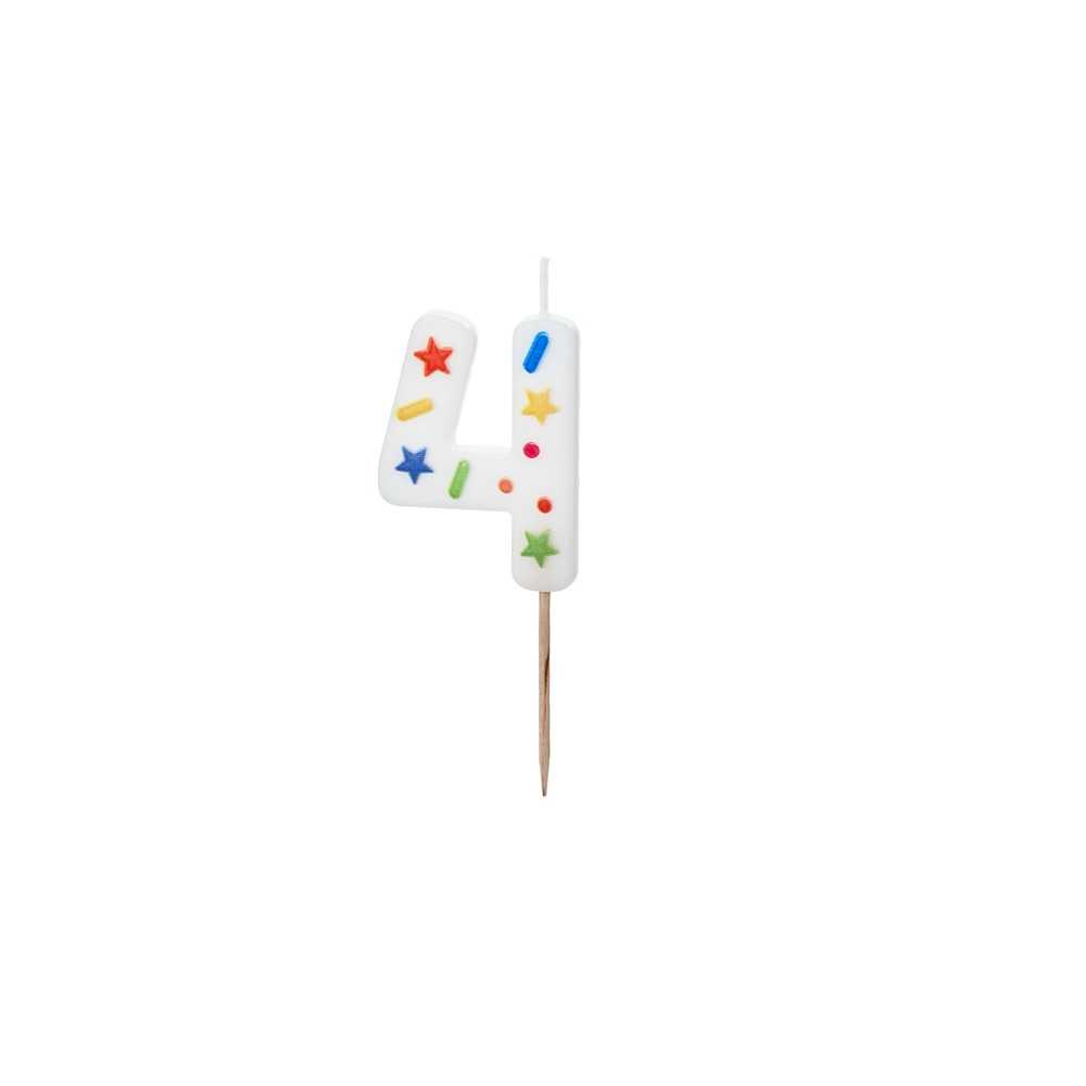 Bougie Chiffre '4' - confettis blancs