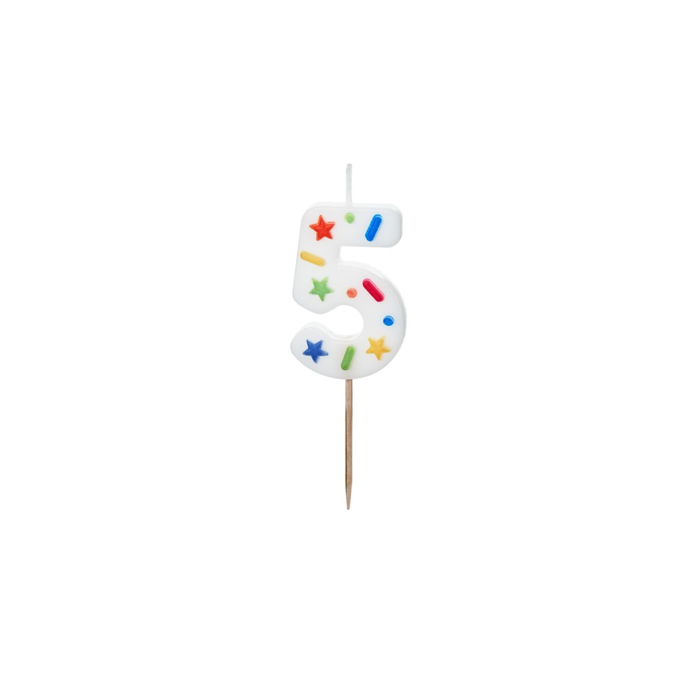 Bougie Chiffre '5' - confettis blancs