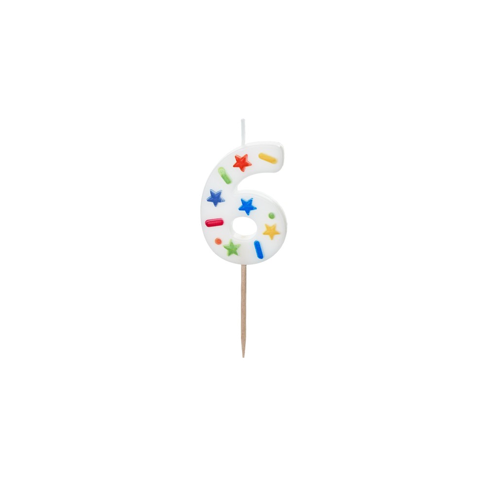 Bougie Chiffre '6' - confettis blancs