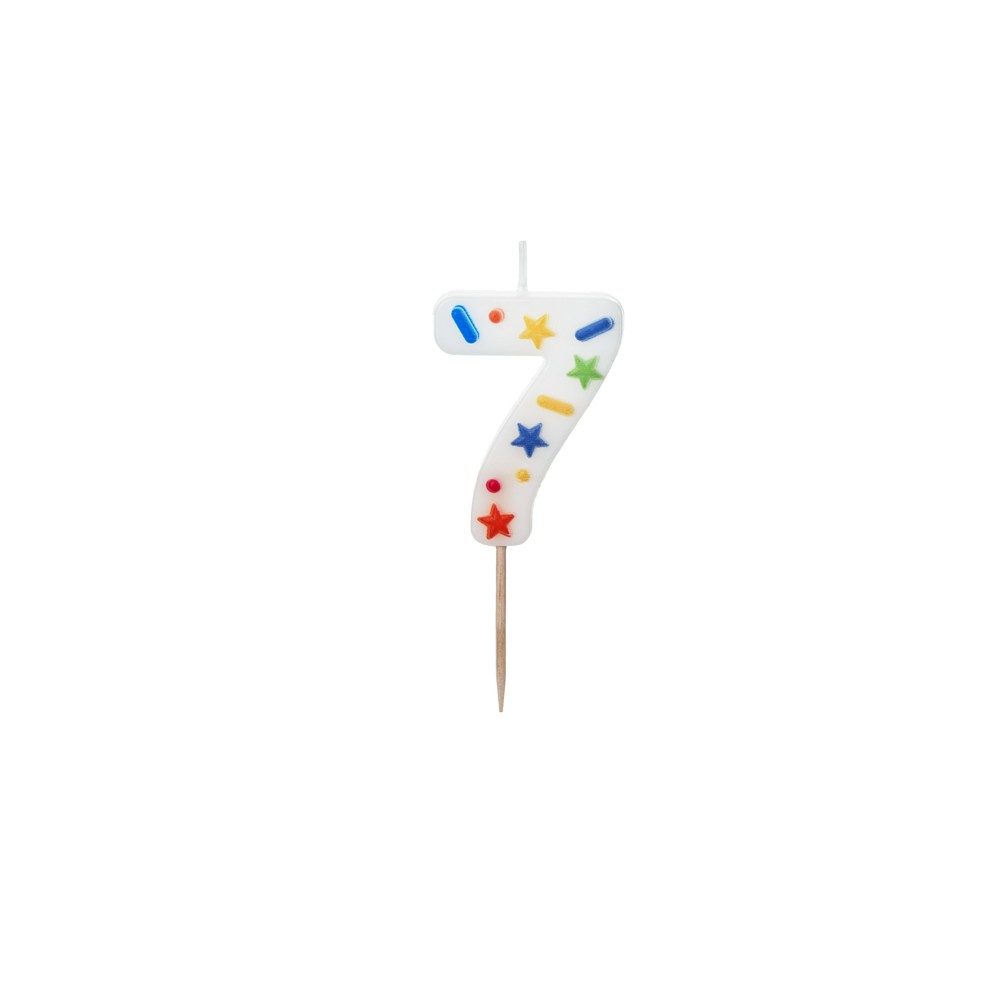 Bougie Chiffre '7' - confettis blancs