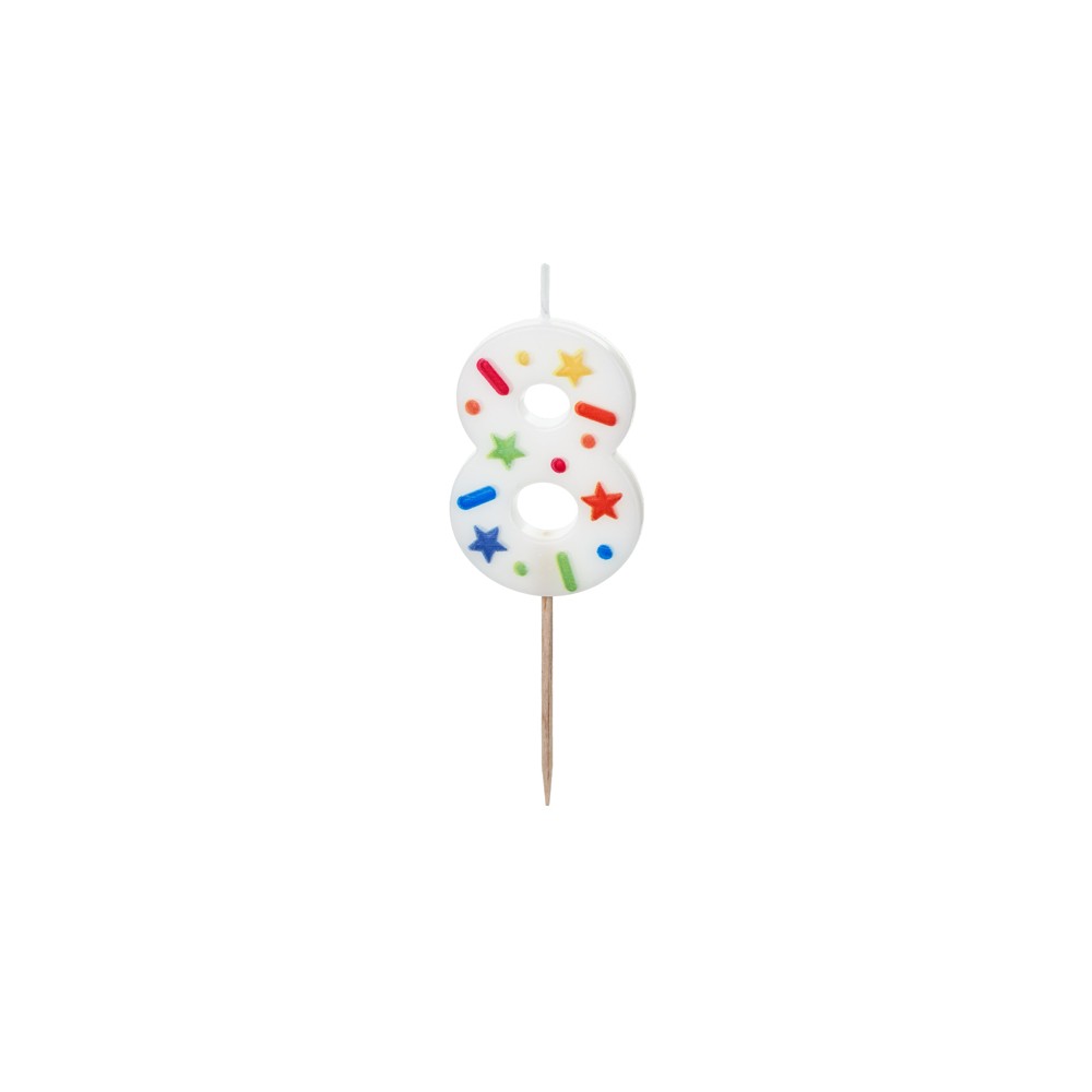 Bougie Chiffre '8' - confettis blancs