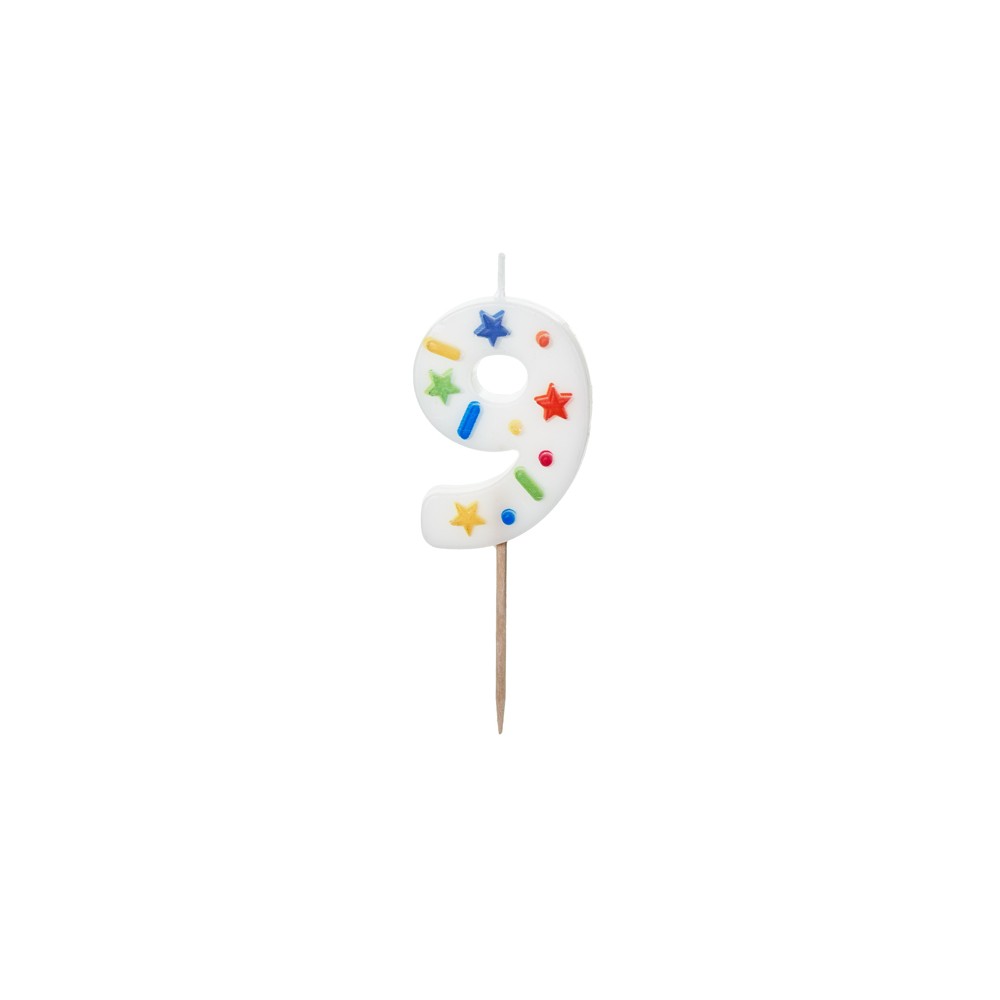 Bougie Chiffre '9' - confettis blancs