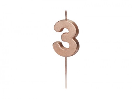 Bougie Chiffre 3 - or rose