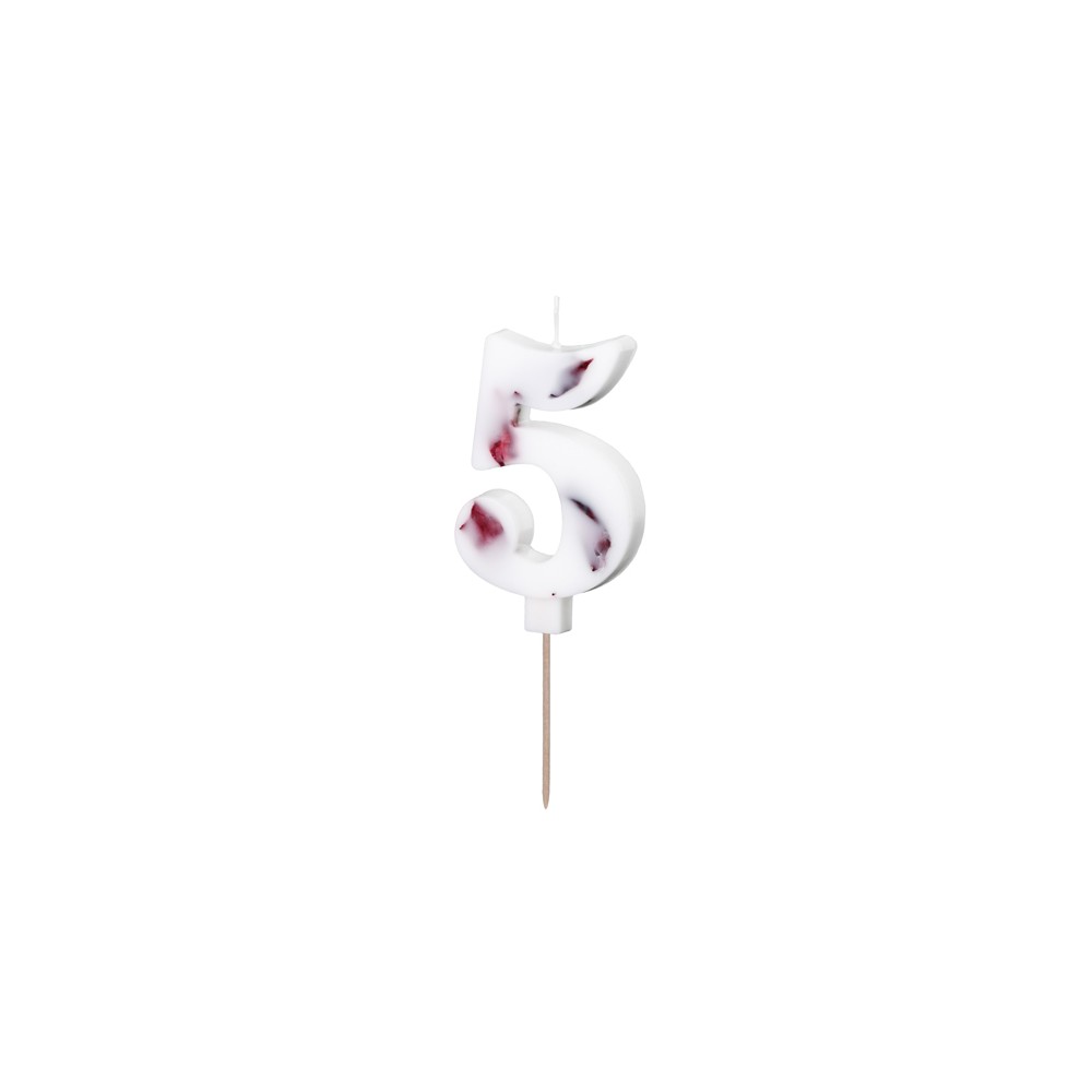 Bougie Numéro '5' - Blanche avec Pétales de Fleurs