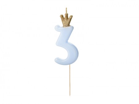 Bougie Chiffre 3 - bleu clair